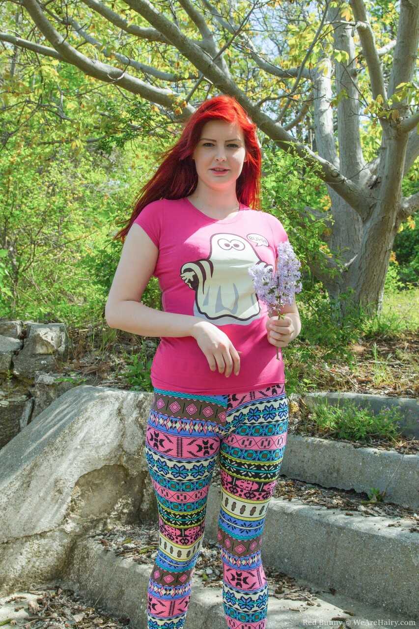 Cute redhead with big chest Red Bunny shows her hairy twat outdoors :  The Curvy Hairy Amateur With the Big Chest and Hair...