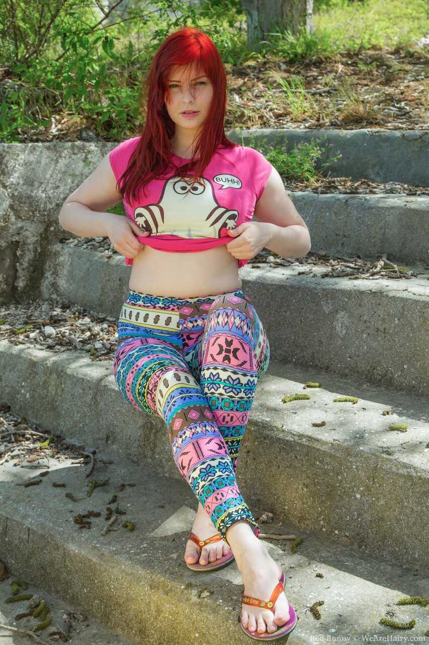 Cute redhead with big chest Red Bunny shows her hairy twat outdoors :  The Curvy Hairy Amateur With the Big Chest and Hair...