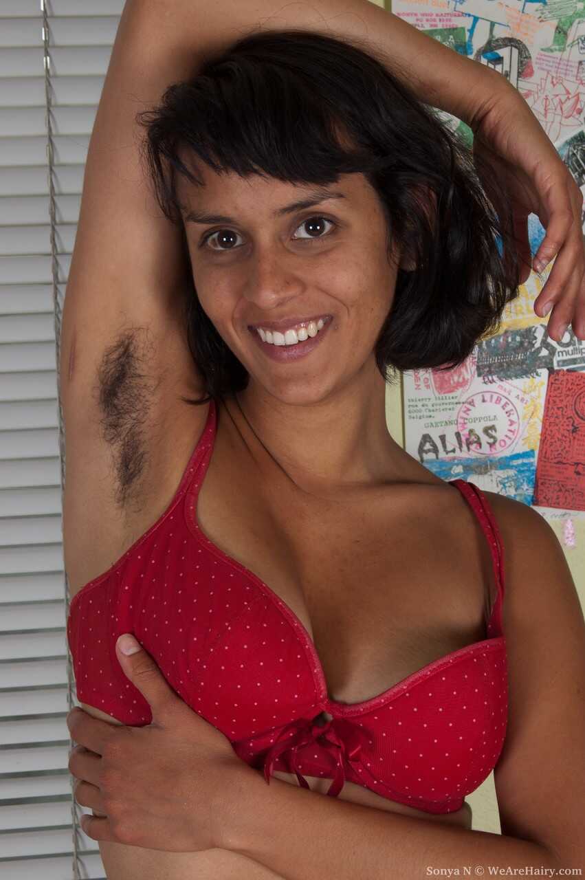 Sonya N's hairy brunette solo action with natural big tits and black pussy - Sonya N
