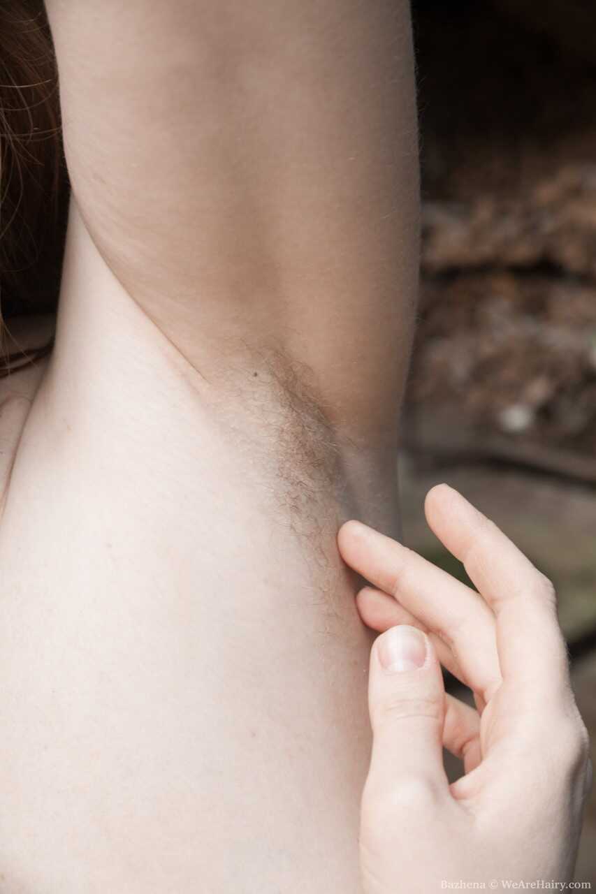 Busty Mature Bazhena Displays Her Hairy Armpits and Flaunts Her Natural Bush Outdoors