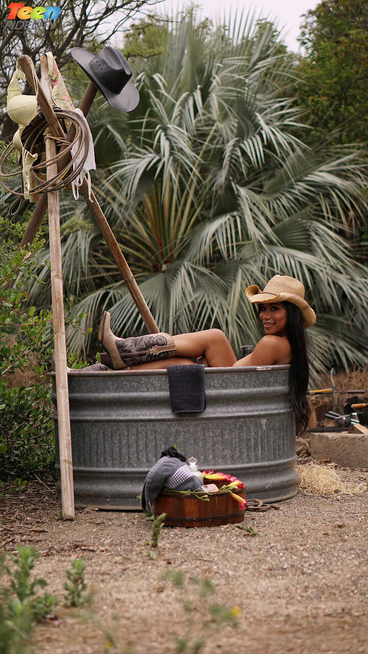 Ebony cowgirl Jenna J Foxx with juicy tits rides married man's cock reverse while he watches her big black pussy boun...