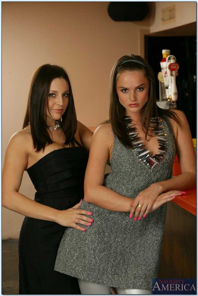 Gracie Glam & Tori Black Suck Dicks on the Bar While Shapely Brunettes Strip Naked and Fuck in High Heels