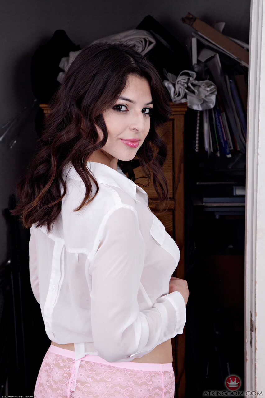 Brunette girl Phoebe Queen takes off a white blouse prior to masturbating - Phoebe Queen