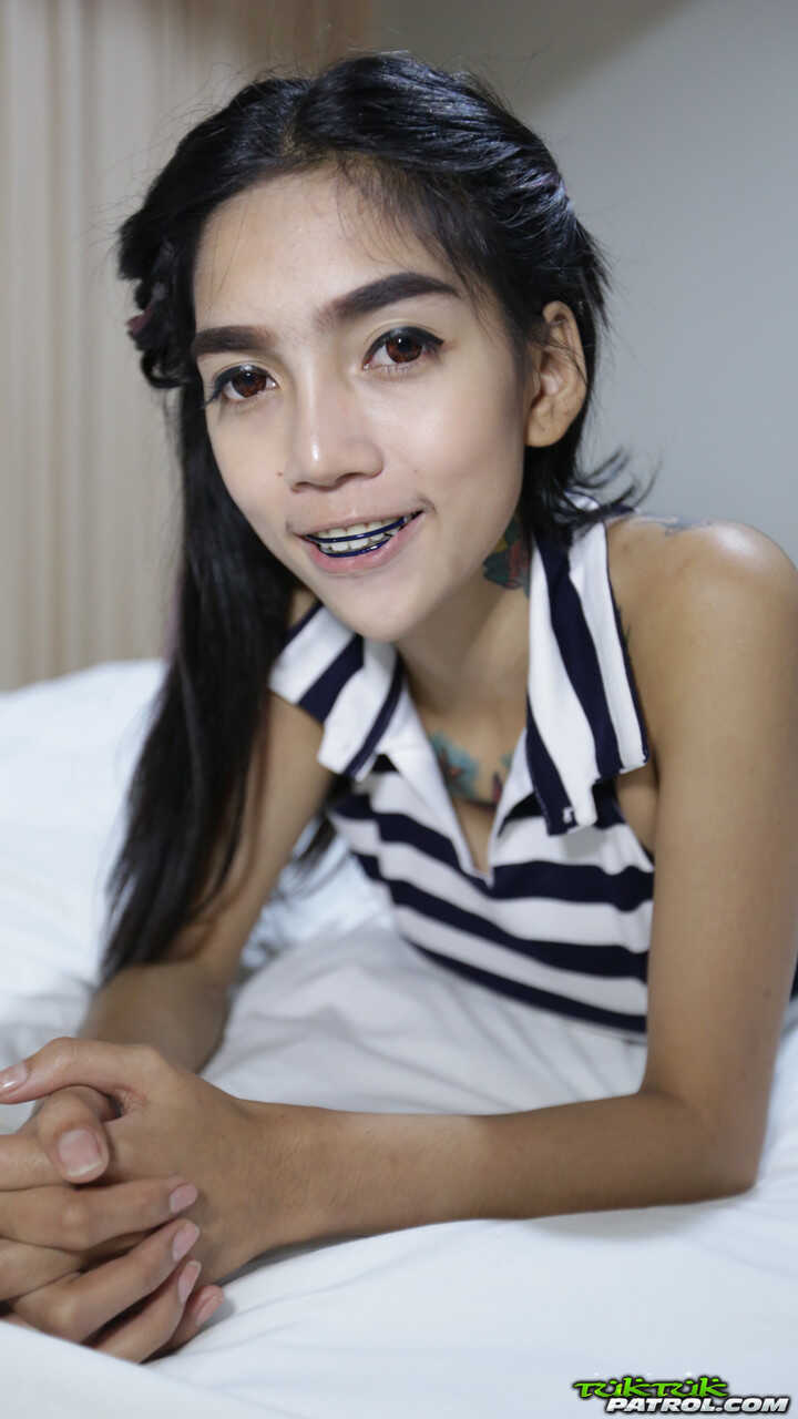 Skinny Thai girl with braces and tattoos gets naked for her game debut - Game