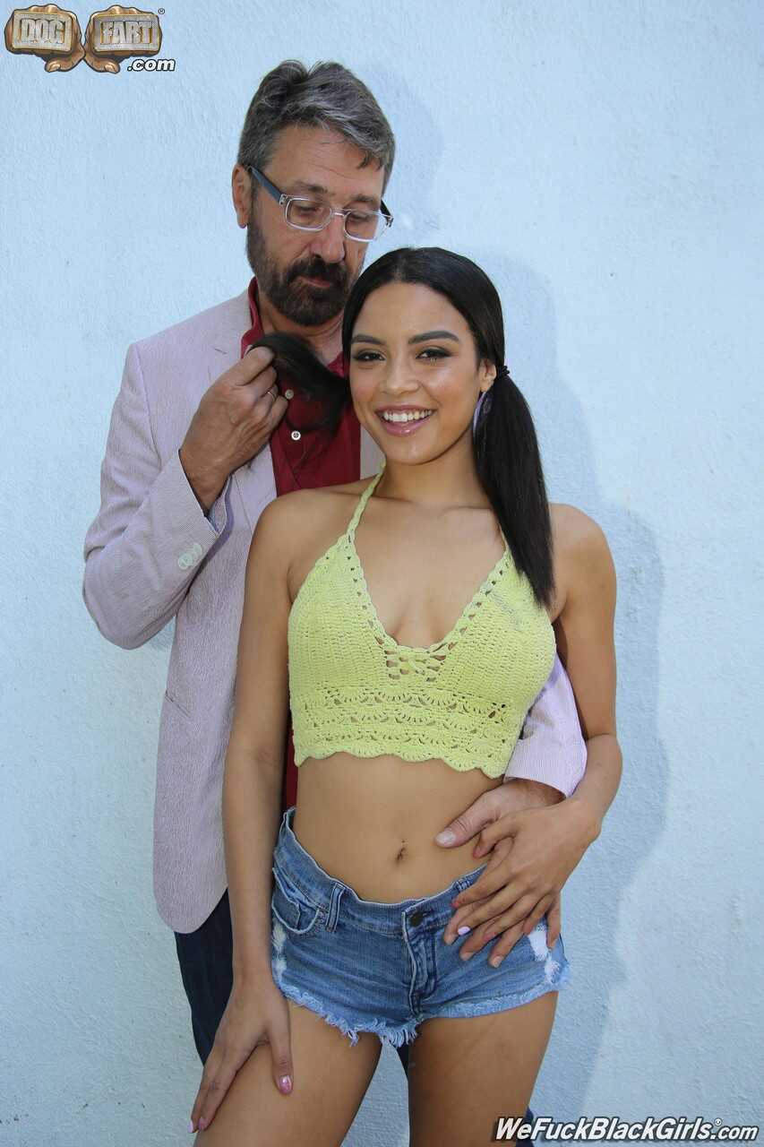 Pigtailed Maya Bijou's creamy pussy gets filled by senior Steve Holmes in a hot interracial accidental creampie scene...