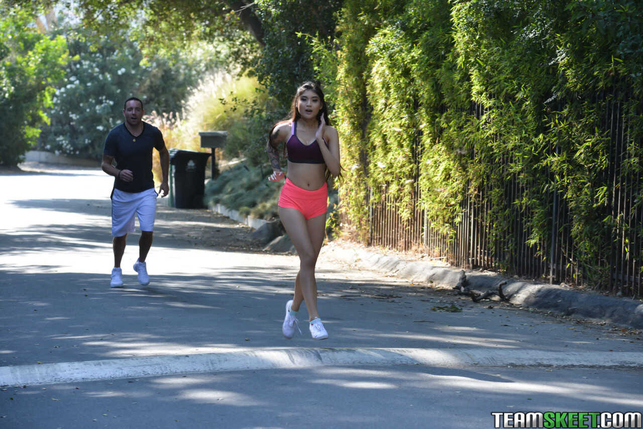 Jogging with the sexy Asian Brenna Sparks and her long hair leads to a wild fuck with Romeo Price