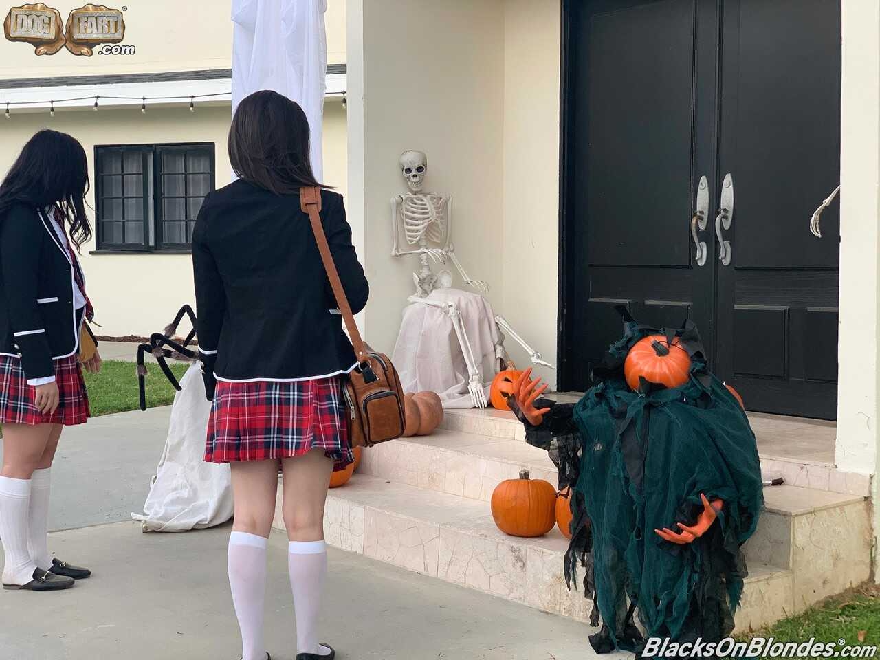Naughty Schoolgirls Suck and Swallow a Jumbo Black Cock on Spooky Halloween Night - Casey Calvert, Louie Smalls, Whitney W...