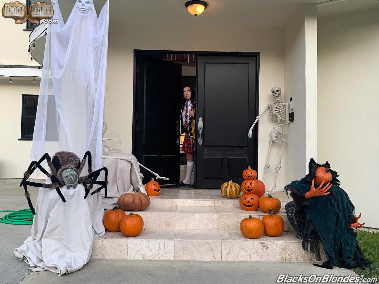 Naughty Schoolgirls Suck and Swallow a Jumbo Black Cock on Spooky Halloween Night - Casey Calvert, Louie Smalls, Whitney W...