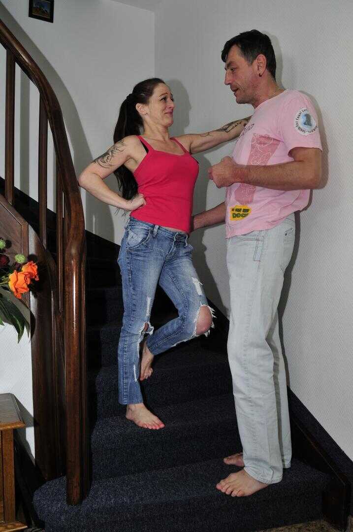 Steamy Stairway Encounter with Adrienne Kiss and Her German Swinger Couple - Adrienne Kiss