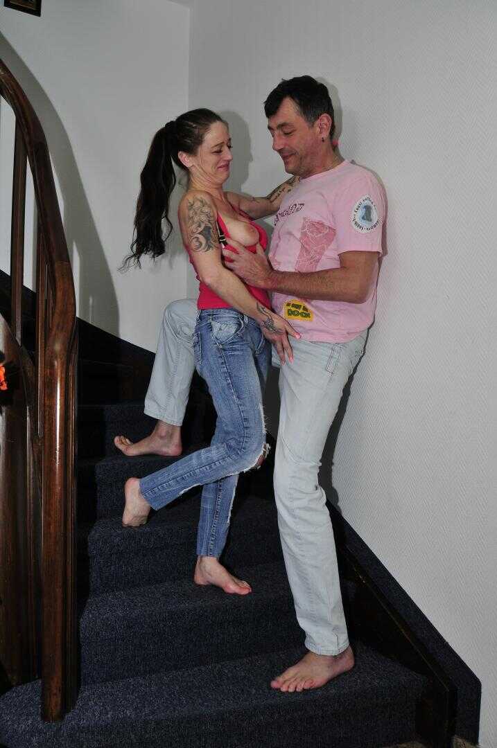 Steamy Stairway Encounter with Adrienne Kiss and Her German Swinger Couple - Adrienne Kiss