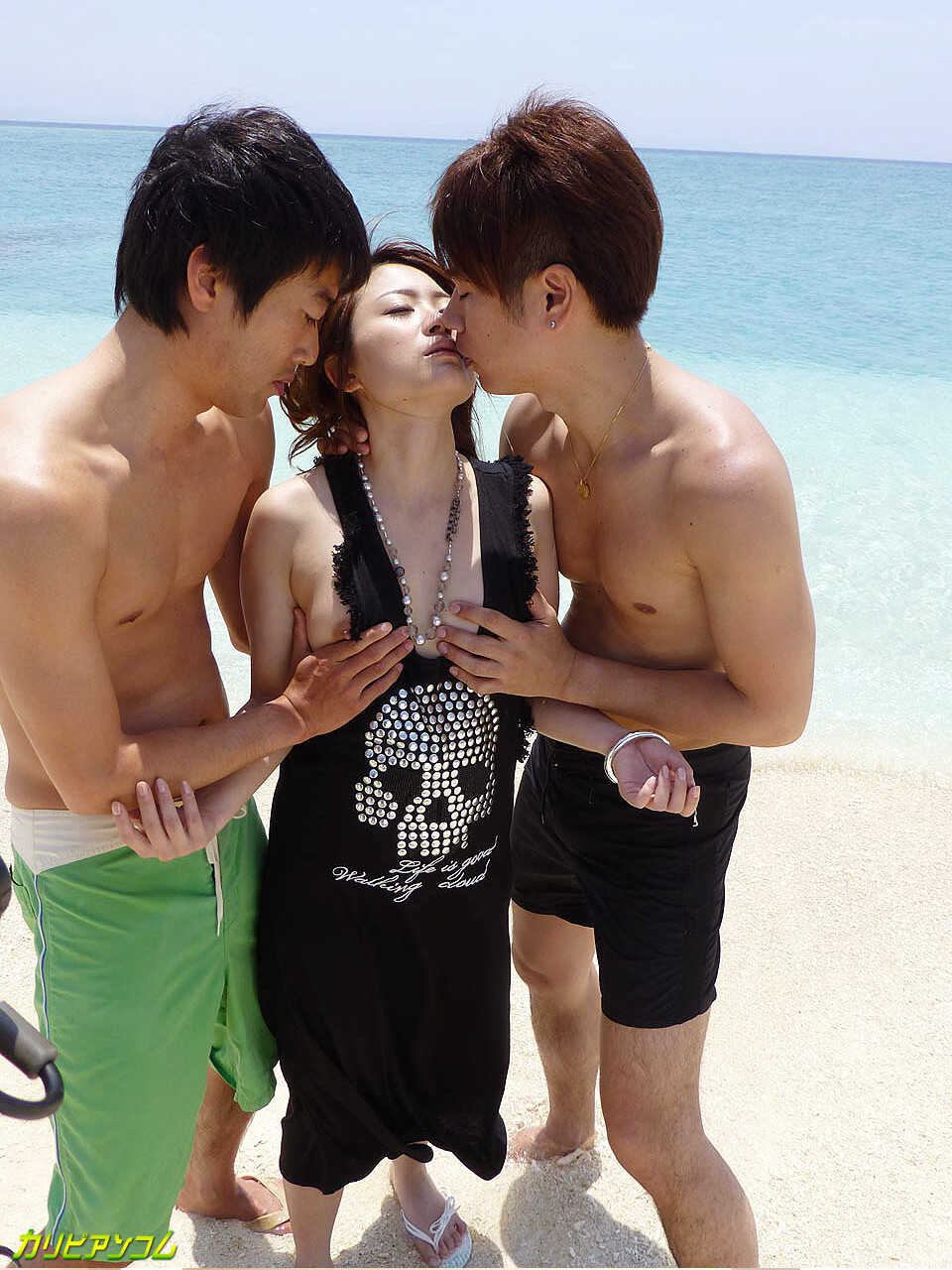 Saya Aika's Beach Adventure: The Tiny Japanaese Beauty Gets Sandy With Two Strangers - Saya Aika
