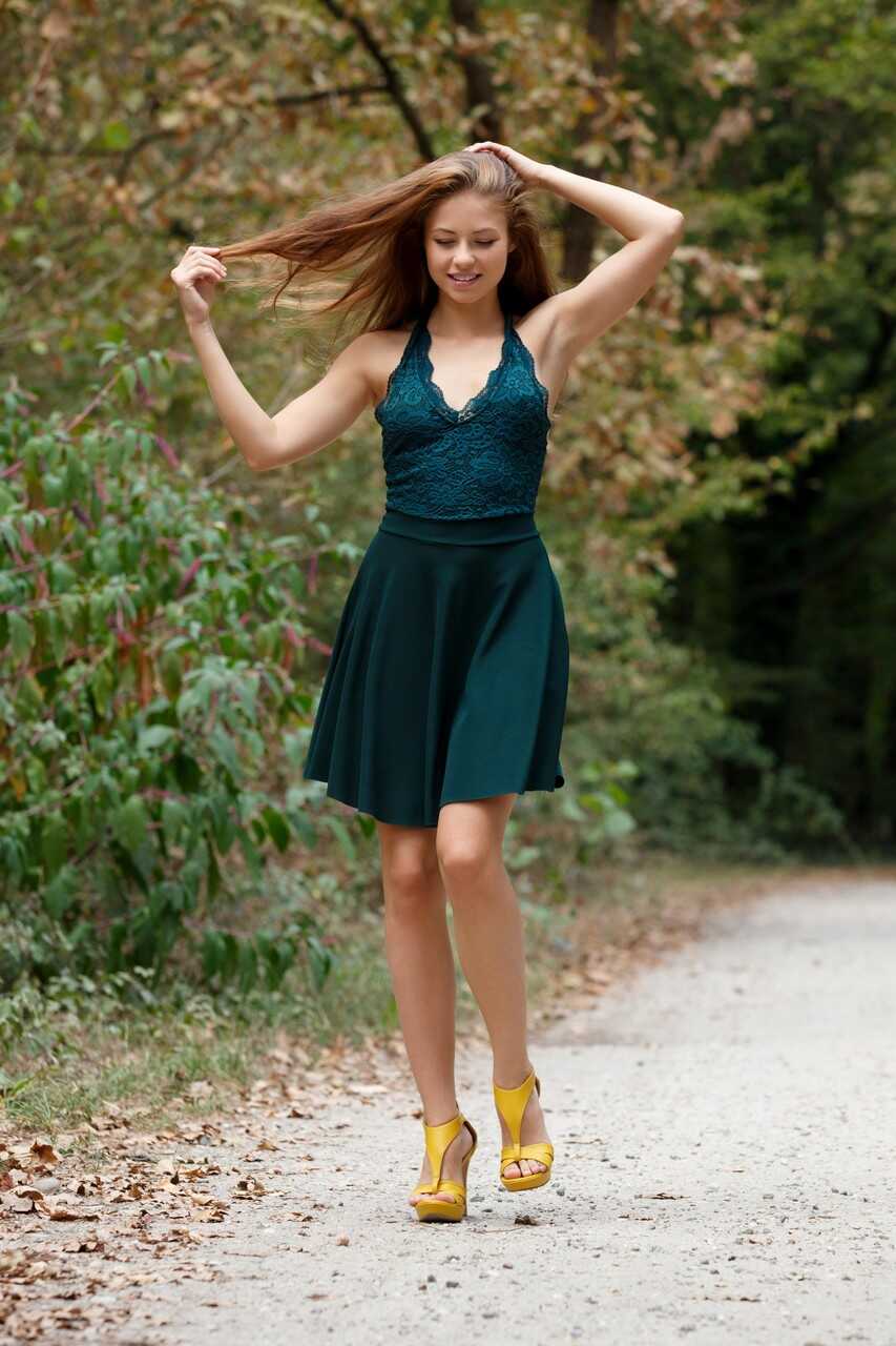 Hilary C's Green Goddess: Posing Outdoors in Her Sexy Dress - Hilary C