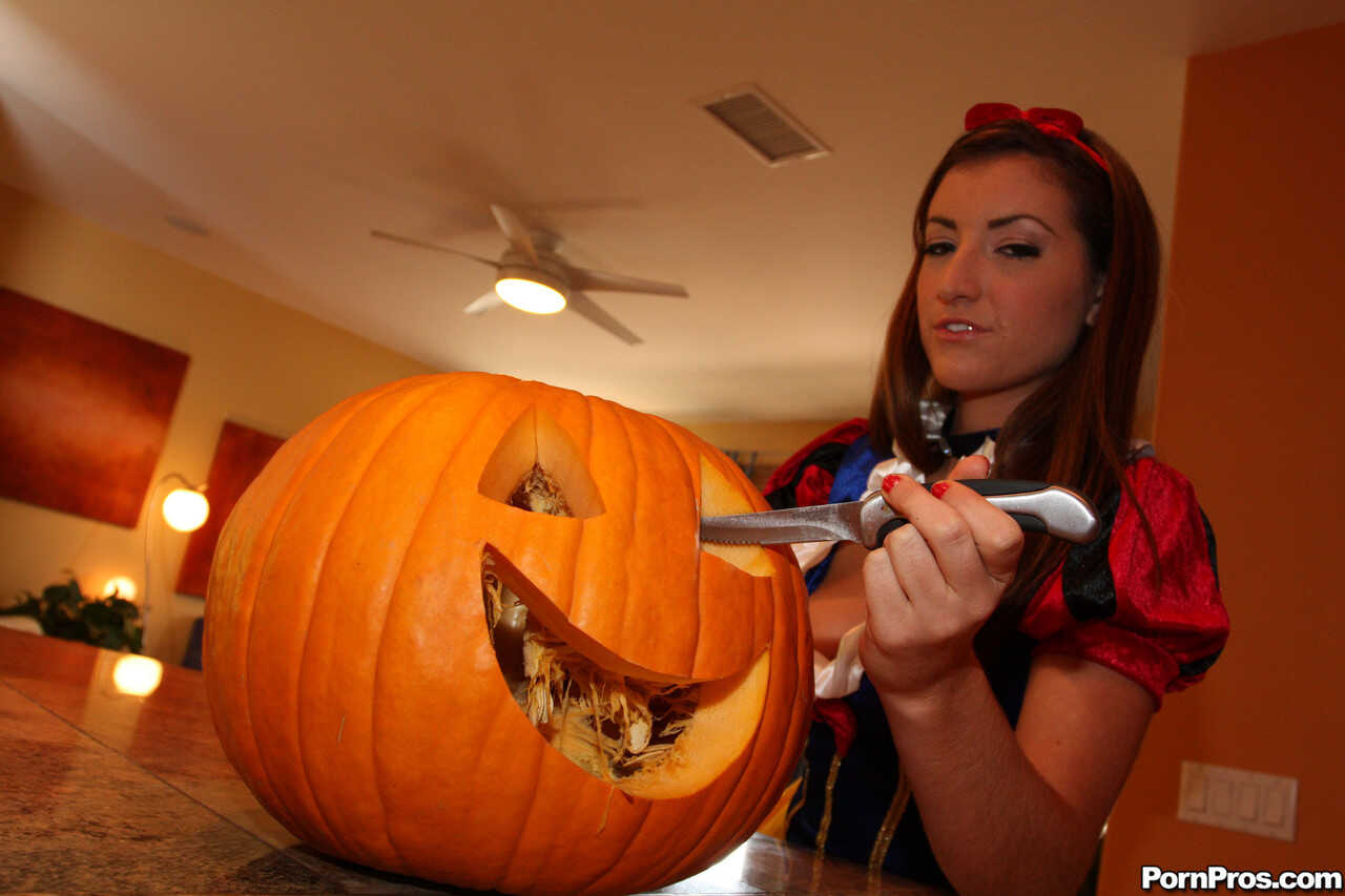 Sexy Brunette Alyson Westley Enjoys Halloween With Pumpkin And Her Own Pussy