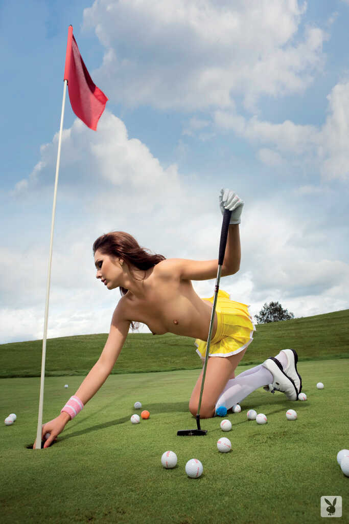 Brunette Golf Pro Greta Ludziejewska Shows Off Her Natural Small Tits In The Clubhouse