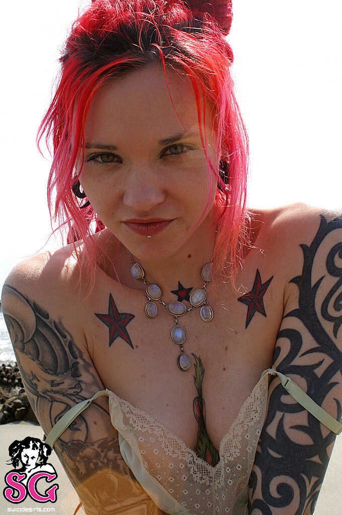 Red Hot Voltairess: Czech Redhead With Tiny Tits And Lovely Tattoos Poses On The Beach