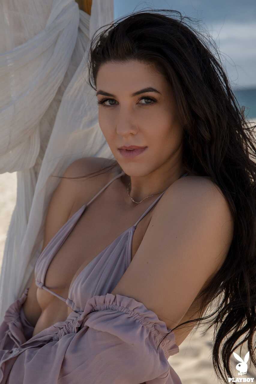 Small Breasted Brunette Carmen Nikole Reveals Her Juicy Natural Tits on the Beach - Carmen Nikole