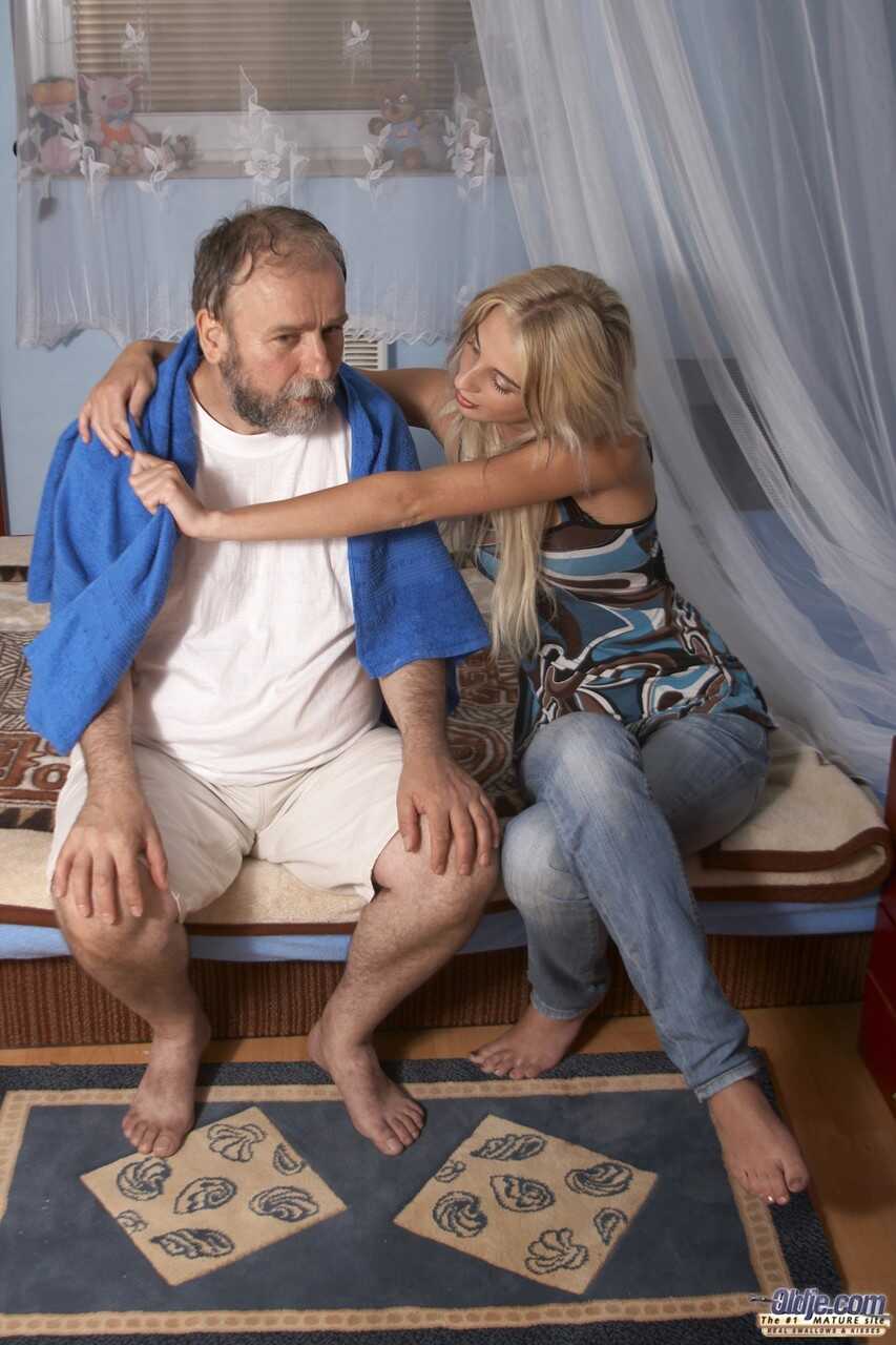'Young Blonde Helps Out an Oldman with Coffee and More' starring Mia Hilton and Pavel Terrier. - Mia Hilton, Pav...
