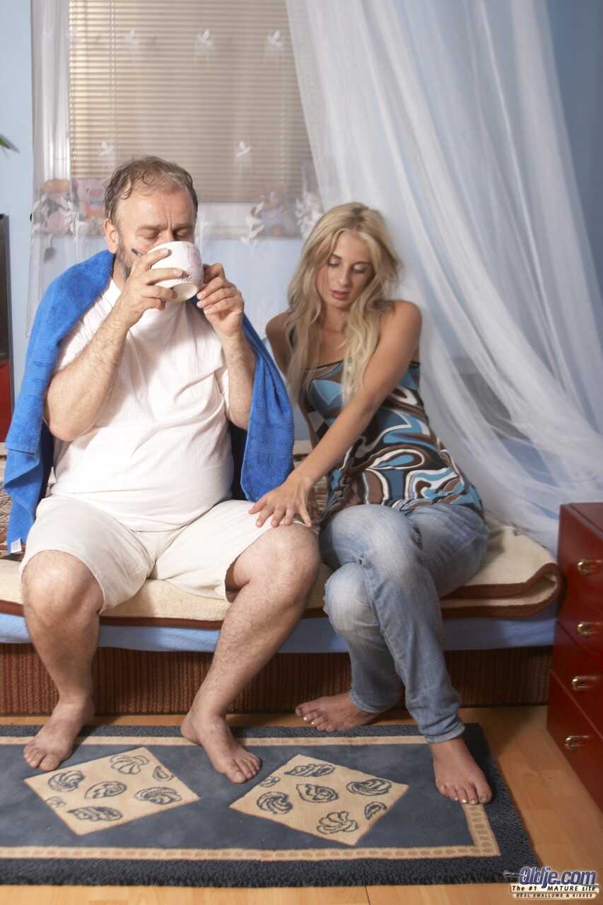 'Young Blonde Helps Out an Oldman with Coffee and More' starring Mia Hilton and Pavel Terrier. - Mia Hilton, Pav...