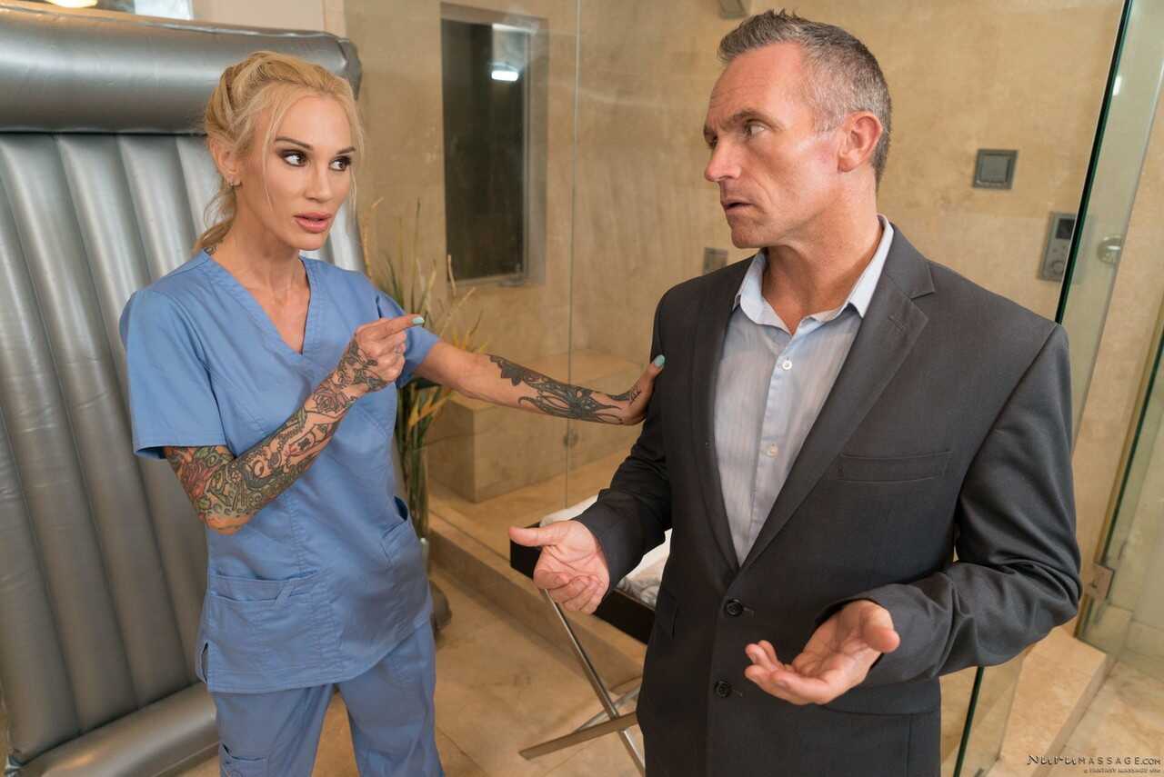 Big Dicks Only! The Skinny, Tatted, and Blonde Busty Sarah Jessie Massages You With Her Oily Nuru Hands and Rides Your Coc...
