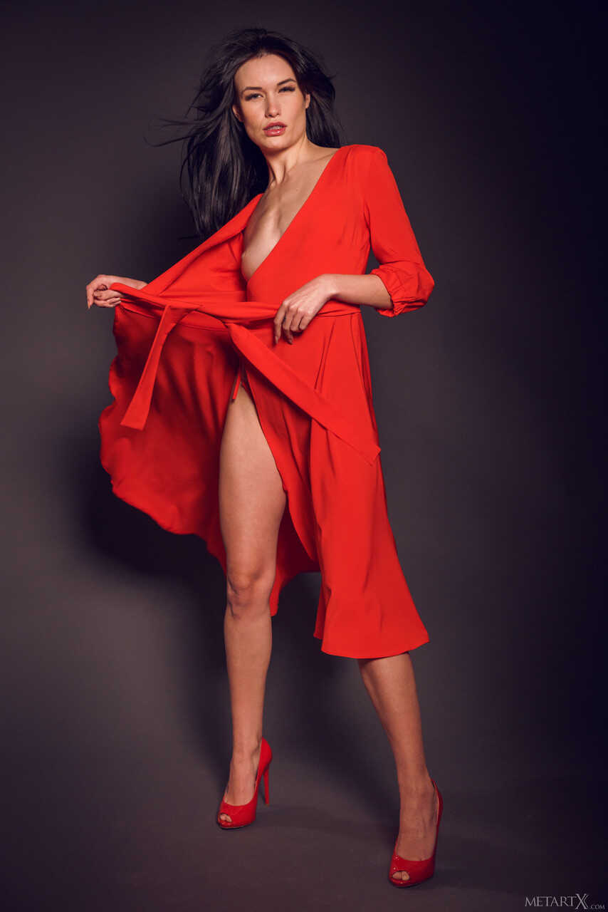 Elouisa, the Ukrainian Brunette Seductress Taking Off Her Red Dress