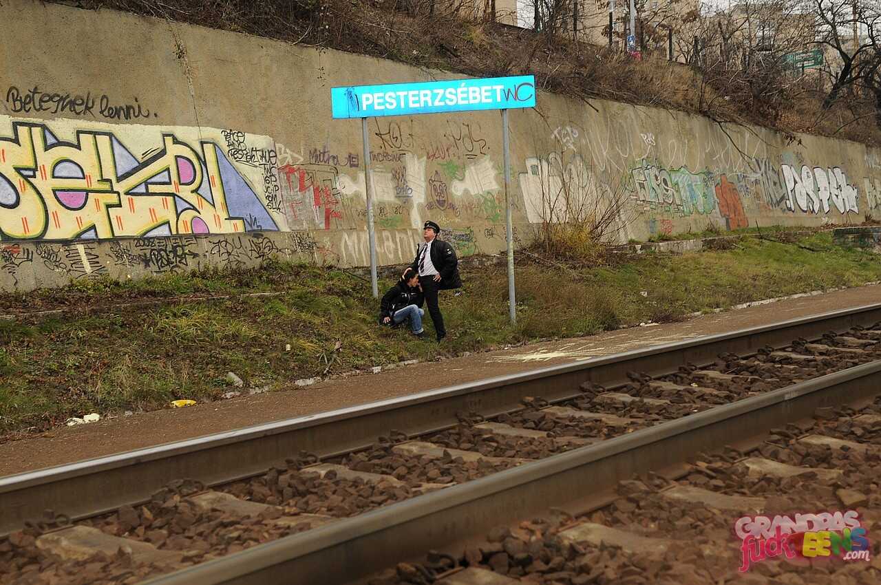Train Station Seduction: Amanda Baby Gets Her Ticket Punched By the Old Conductor - Amanda Baby