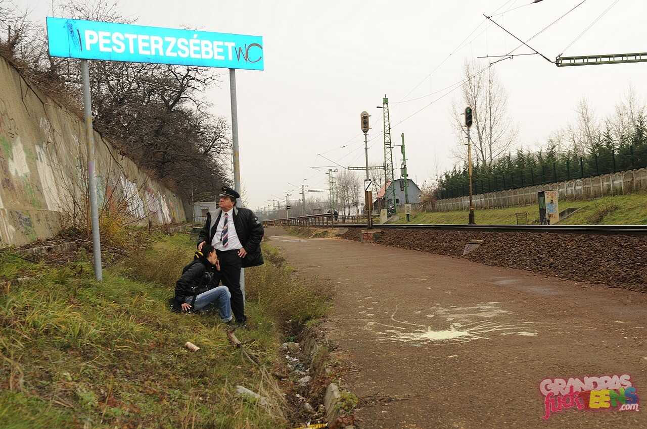 Train Station Seduction: Amanda Baby Gets Her Ticket Punched By the Old Conductor - Amanda Baby