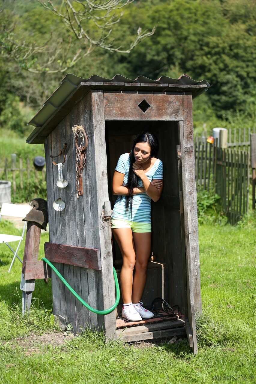 Young lesbians Victoria & Bailey enjoy cunnilingus & toying near the outhouse