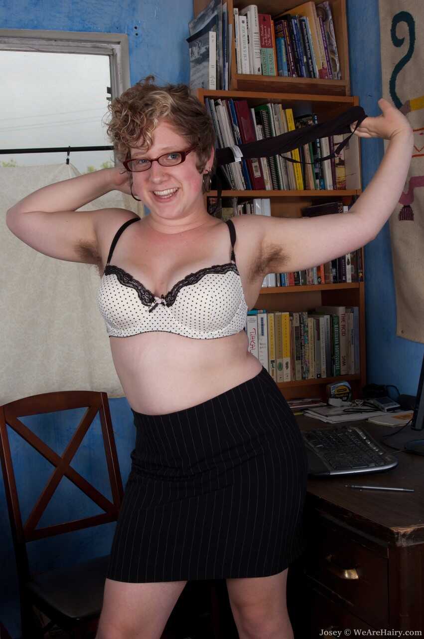 Chubby chick with natural juggs Josey reveals her hairy twat on a desk Hairy mature spread - Josey