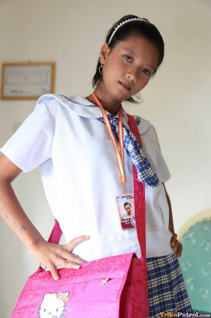 Petite Filipina schoolgirl Sally in uniform upskirts with her sexy Asian panties! - Sally