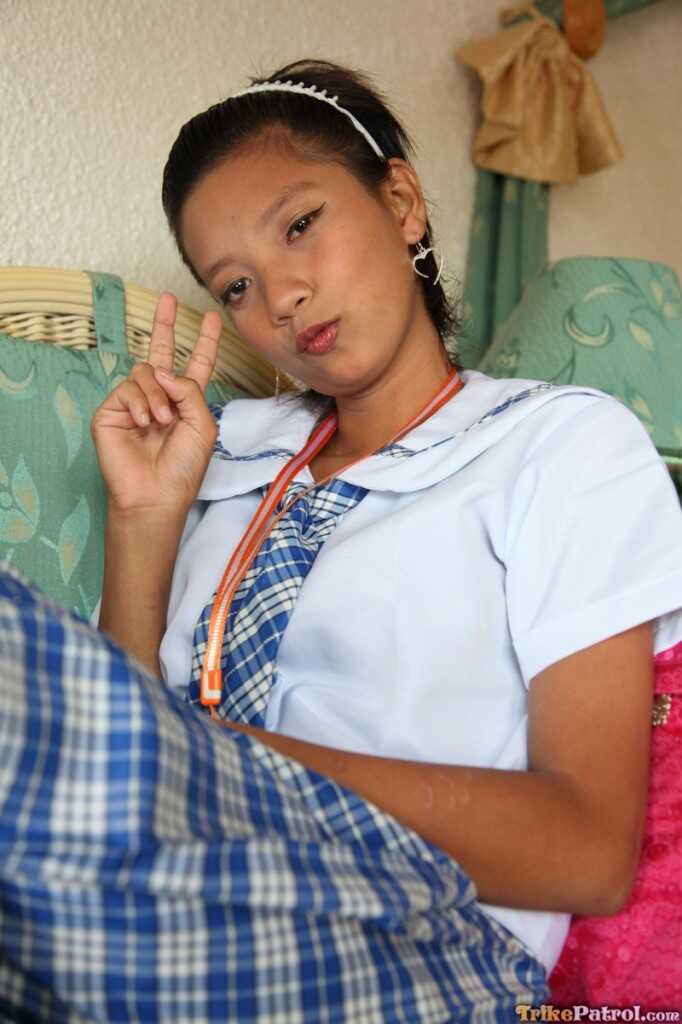 Petite Filipina schoolgirl Sally in uniform upskirts with her sexy Asian panties! - Sally