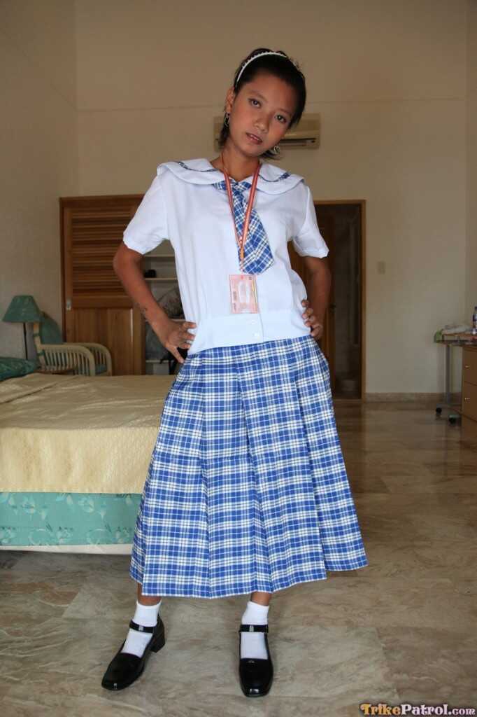 Petite Filipina schoolgirl Sally in uniform upskirts with her sexy Asian panties! - Sally
