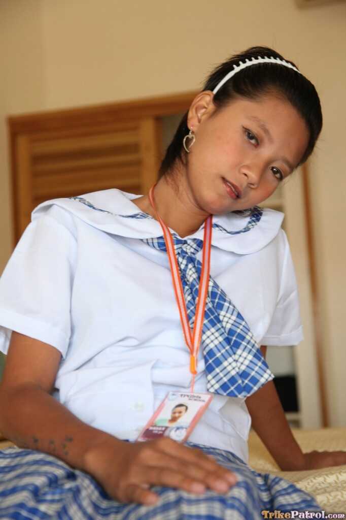 Petite Filipina schoolgirl Sally in uniform upskirts with her sexy Asian panties! - Sally