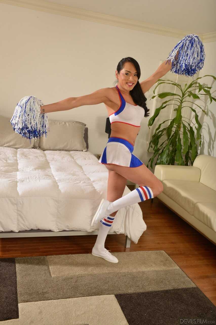 Giovanni Francisco's Tranny Cheerleader Delight Jessica Fox Strips in Socks - Giovanni Francisco, Jessica Fox
