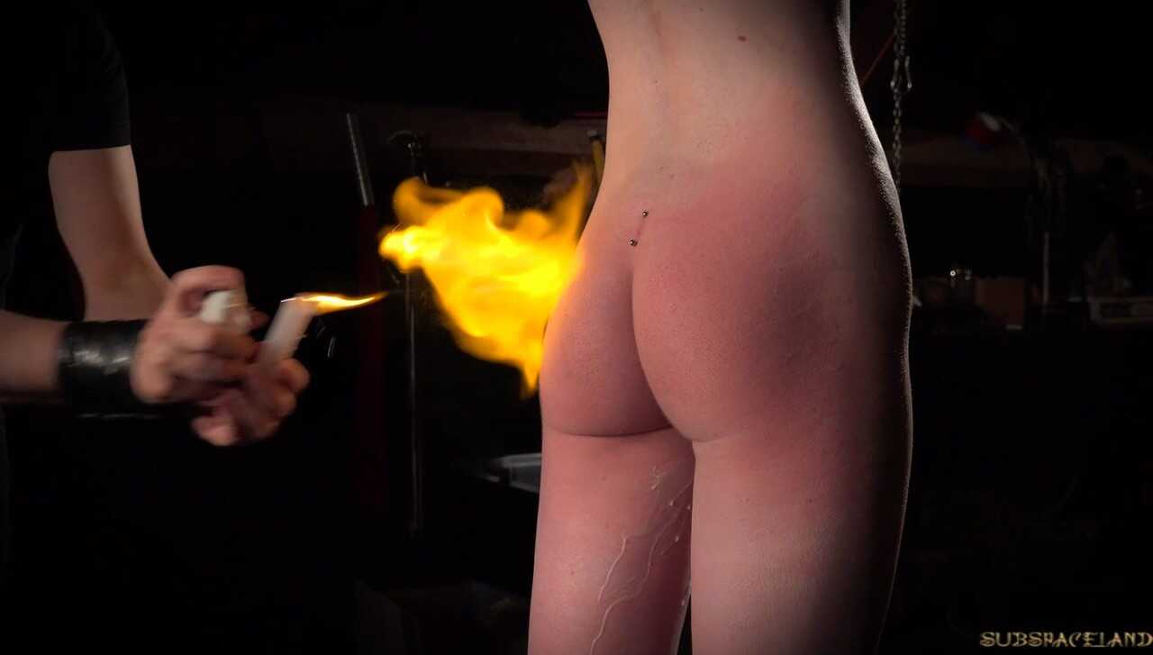 'Hot Fire Show with Skinny Slave Noa Livia's Purple Hair After Masturbation' - Noa Livia