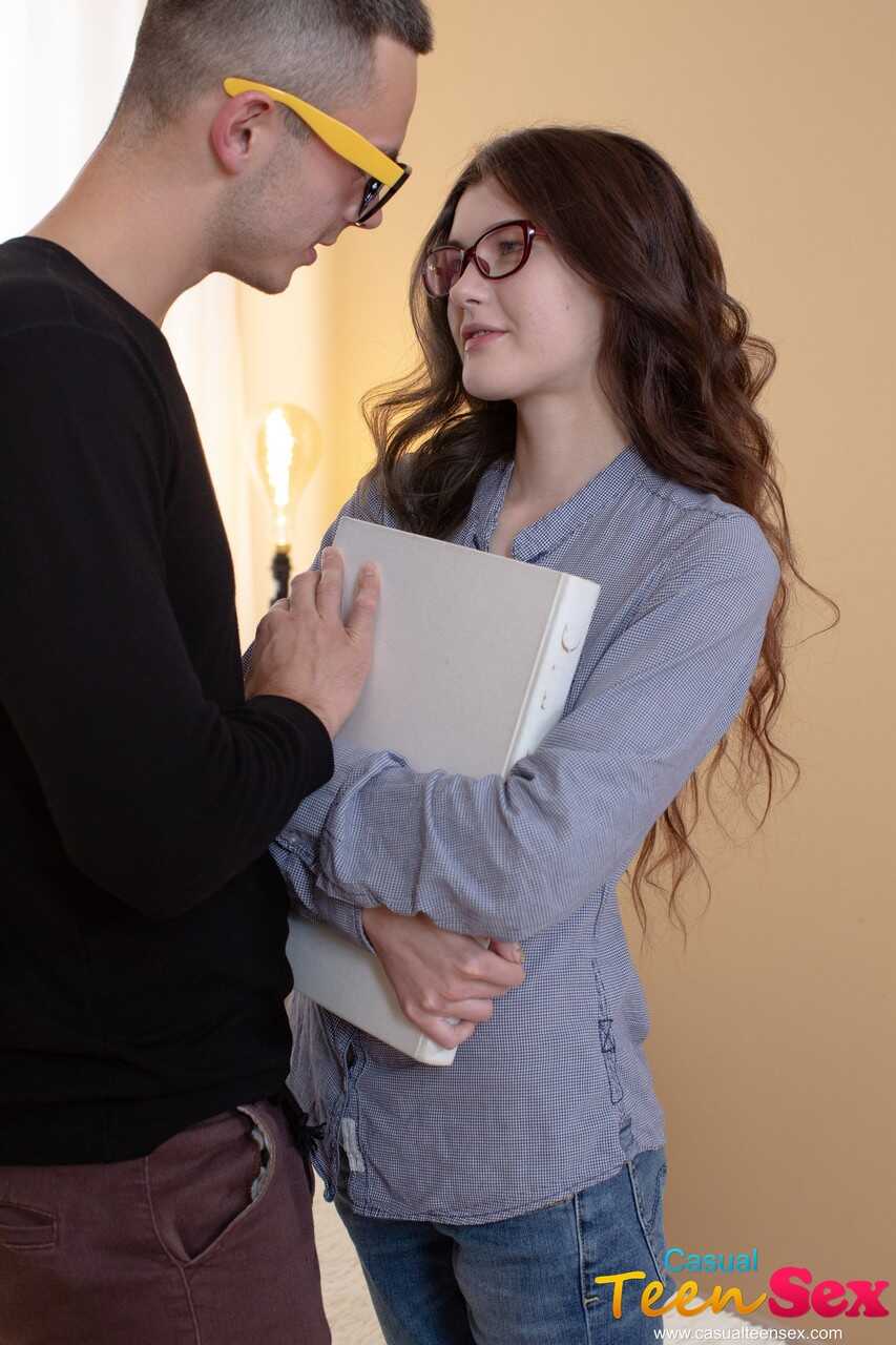 Glasses-Wearing Brunette Babe Ariana Shaine Sucks a Big Dick Before Getting Fucked from Behind in College - Ariana Shaine,...