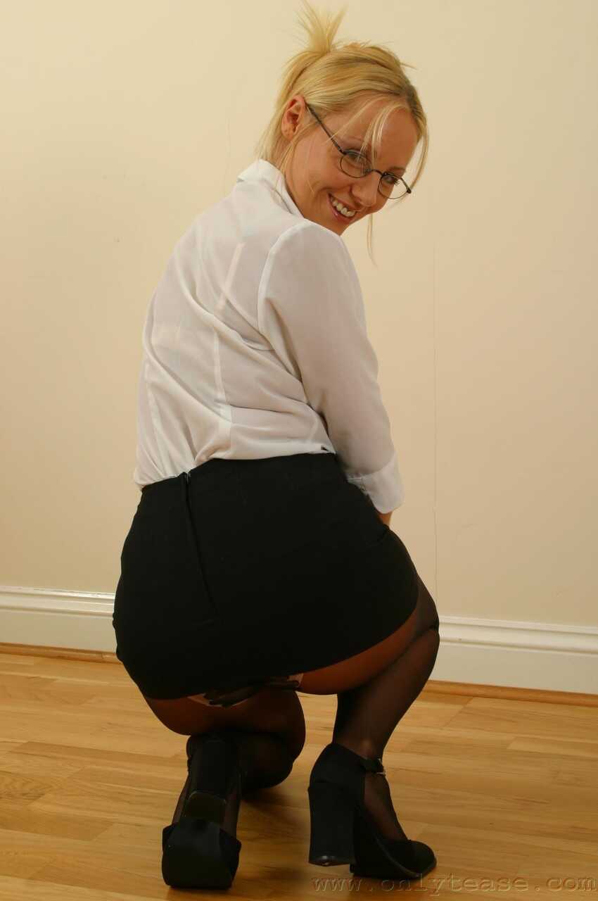 Clair's Office Erotica: The Nerdy Secretary Poses in Her Shirt for the Camera - Clair
