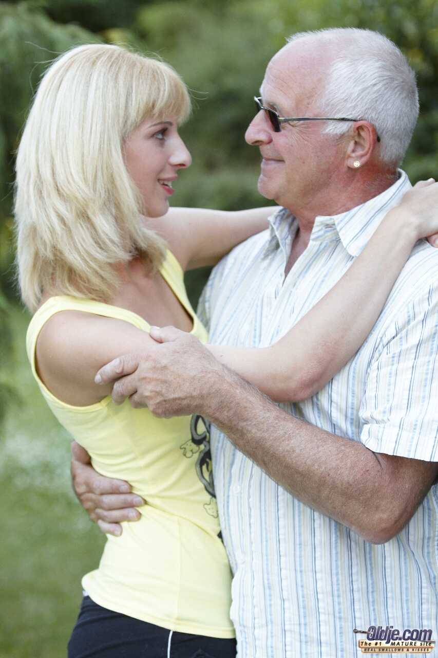 Old man makes love with young blonde mistress Mia Hilton in fresh air - Mia Hilton, Phill
