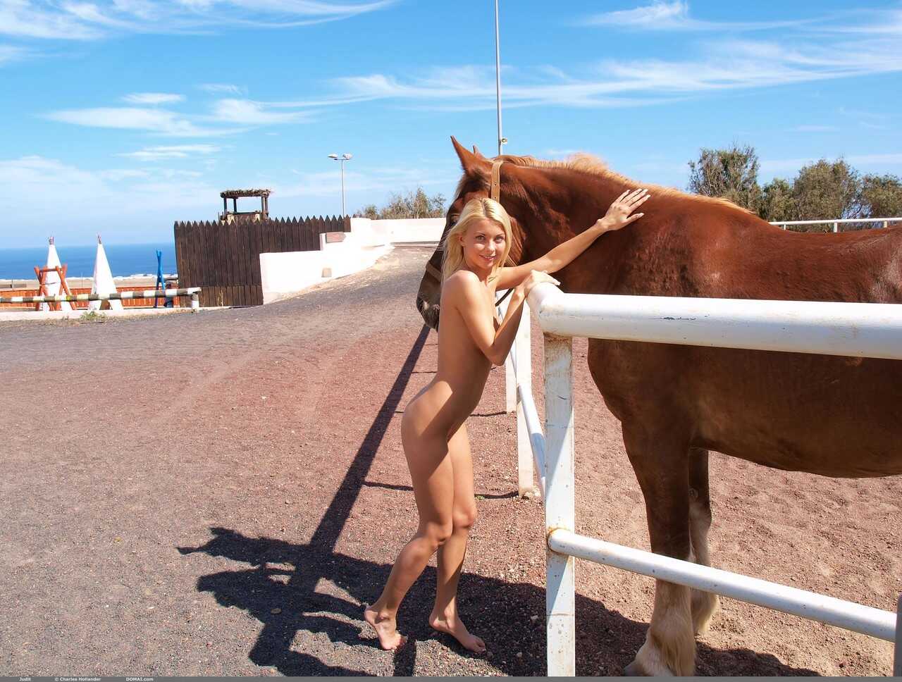 Blonde Beauty: Judit Rides Horses in the Buff at the Family Ranch