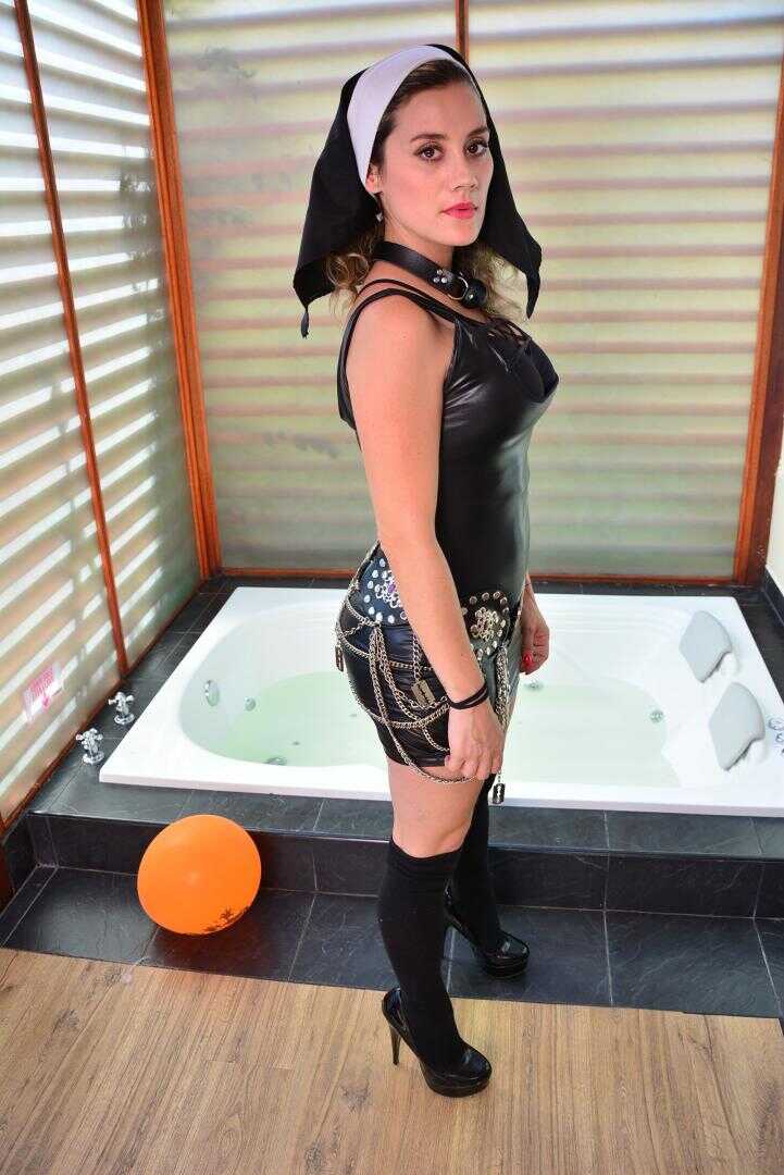 Sacrilegious Seduction: Charles Gomez Tames Naughty Nun Elisa Odiosa in Skintight Latex at a Colombian Halloween Bash - Ch...