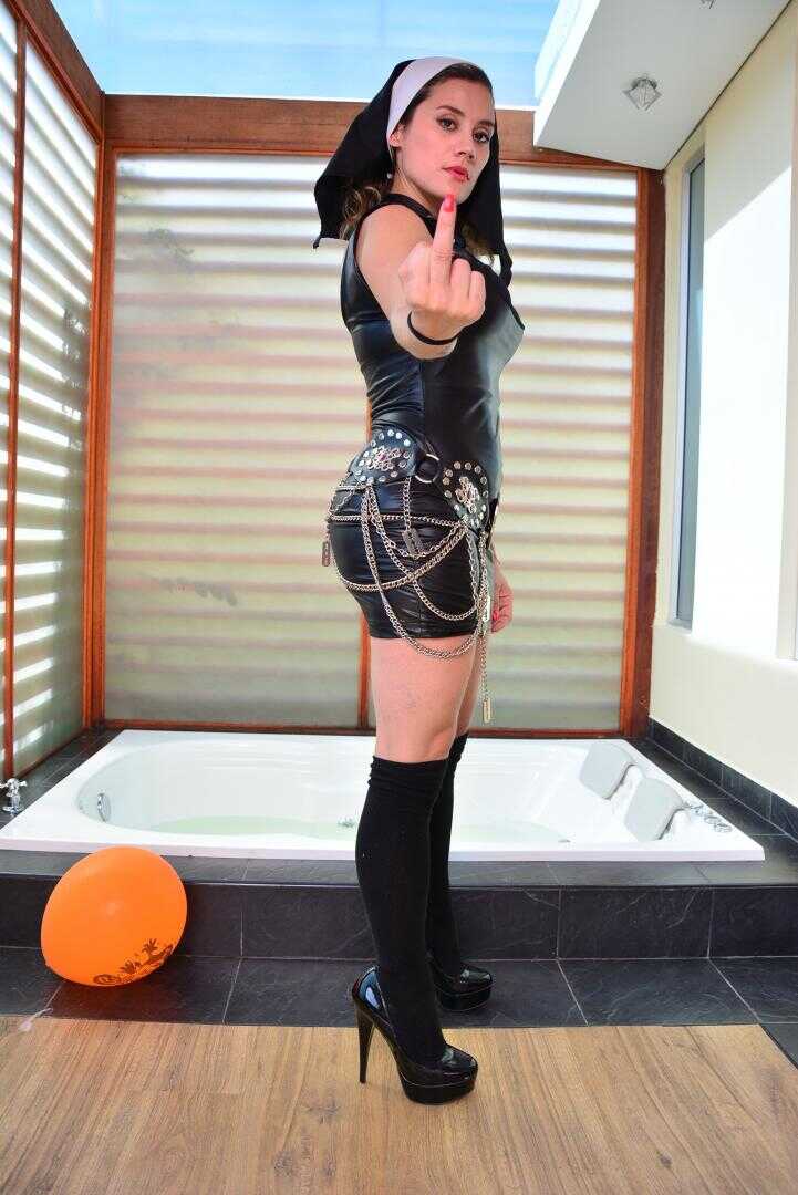 Sacrilegious Seduction: Charles Gomez Tames Naughty Nun Elisa Odiosa in Skintight Latex at a Colombian Halloween Bash - Ch...