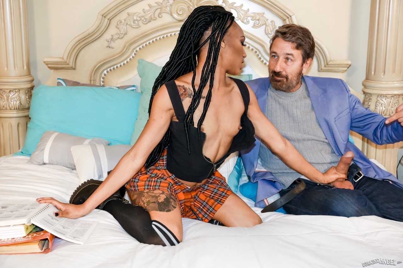 Exotic ebony Nikki Darling gets blackmailed with anal by her professor for better grades in the wildest interracial fuck e...