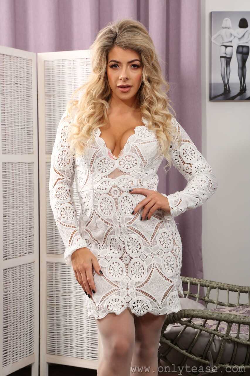 Curvy MILF Tillie Strips Off Her White Lace Dress to Pose in Tight Stockings and Sexy Lingerie - Tillie