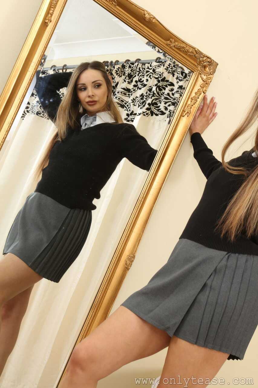 Schoolgirl Stevie Strips Off Her Panties in Front of the Mirror - Stevie