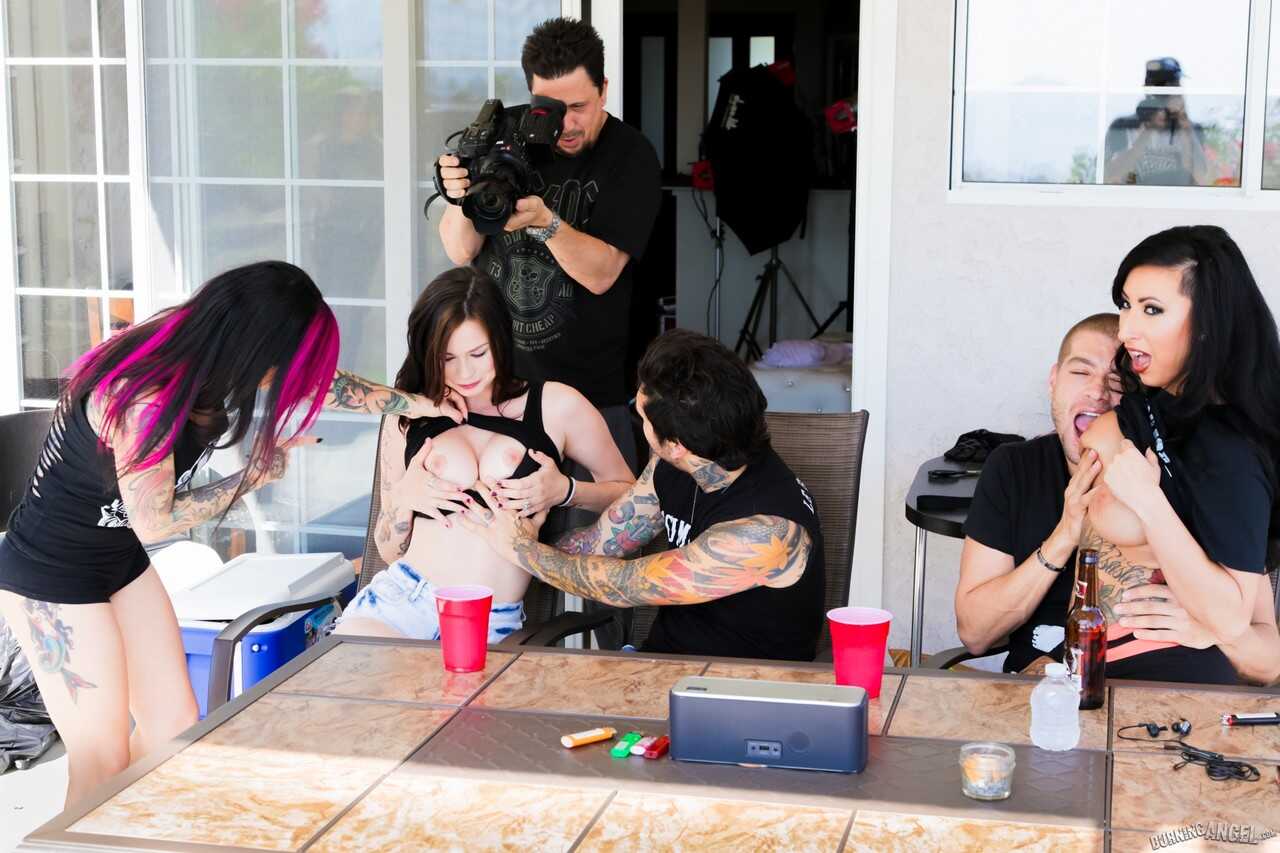 Gothic Goddess Joanna Angel and Her Kinky Friends Engage in a Behind-the-Scenes Blowjob and Fuck Fest