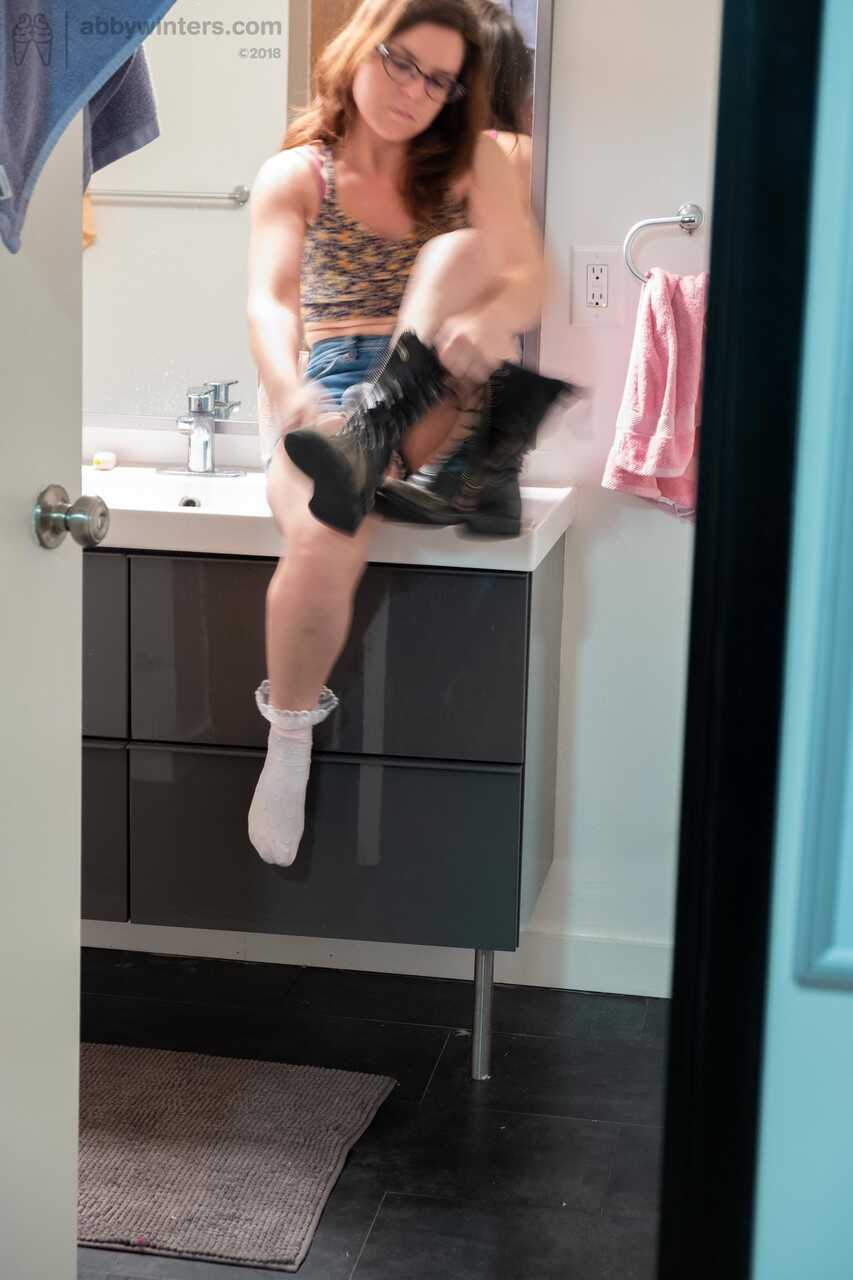 Juliette M's Hairy Pussy Exposed as She Changes Clothes in the Bathroom - Juliette M