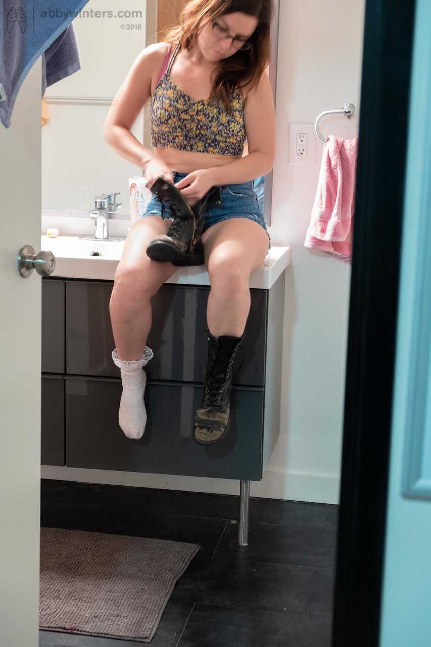 Juliette M's Hairy Pussy Exposed as She Changes Clothes in the Bathroom - Juliette M