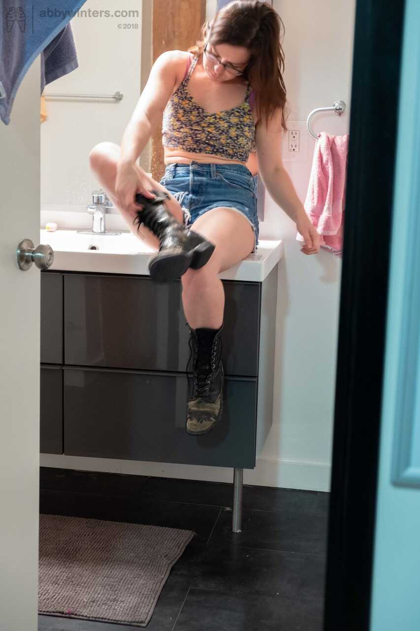 Juliette M's Hairy Pussy Exposed as She Changes Clothes in the Bathroom - Juliette M