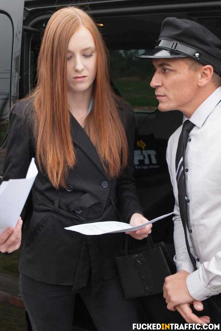 Sexy Redhead Linda Sweet Sheds Her Clothes and Bangs Her Limousine Driver in the Back Seat - Linda Sweet