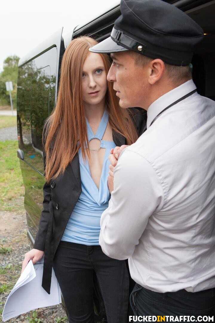 Sexy Redhead Linda Sweet Sheds Her Clothes and Bangs Her Limousine Driver in the Back Seat - Linda Sweet