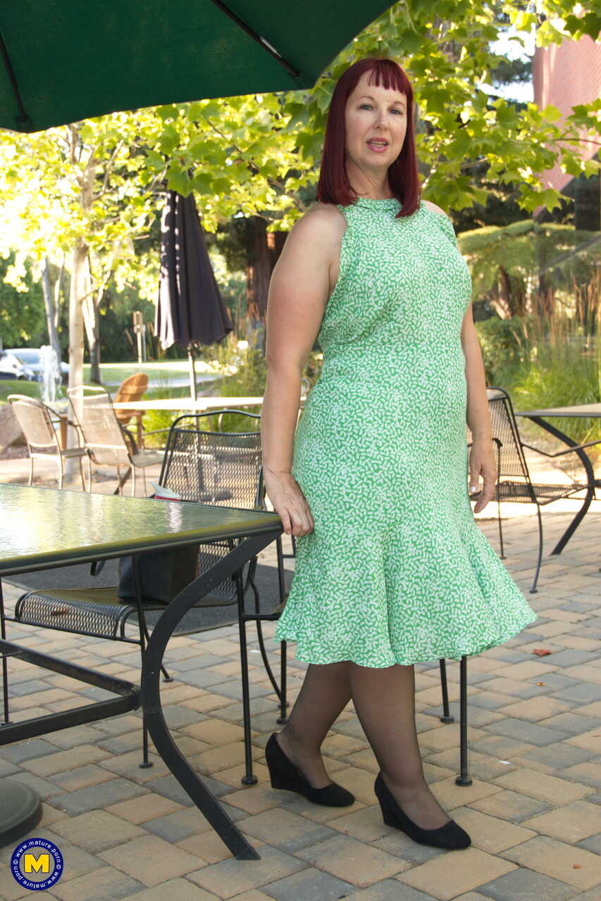 Chubby mature lady Scarlett lifts her dress up and shows her fat ass outdoors Mature Upskirt, BBW Stockings, Fat Mature, B...